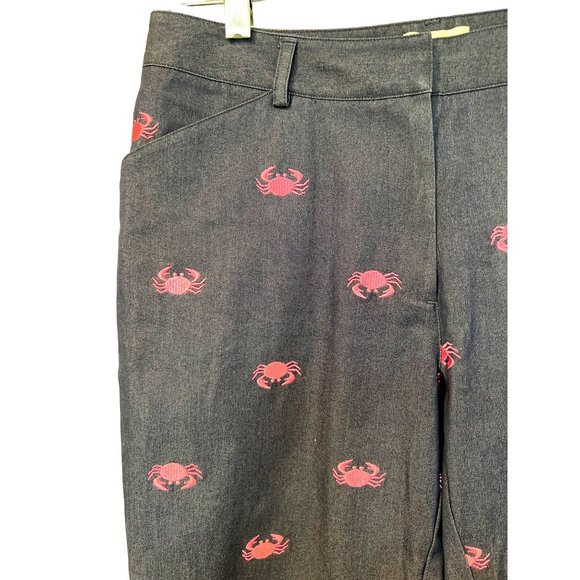 Lilly Pulitzer Blue Pink Embroidered Crabs Pants Cropped Size 4 Preppy Club Golf - Picture 3 of 8